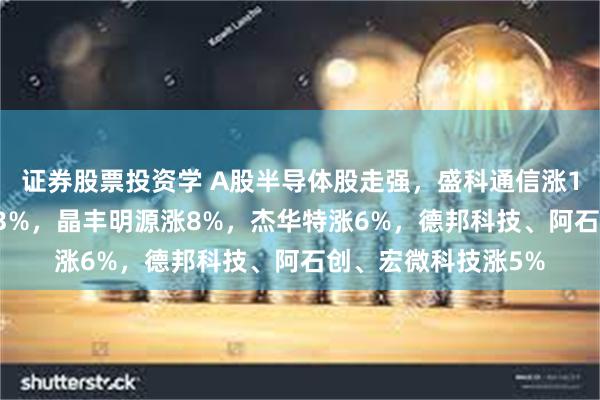证券股票投资学 A股半导体股走强，盛科通信涨16%，东芯股份涨13%，晶丰明源涨8%，杰华特涨6%，德邦科技、阿石创、宏微科技涨5%