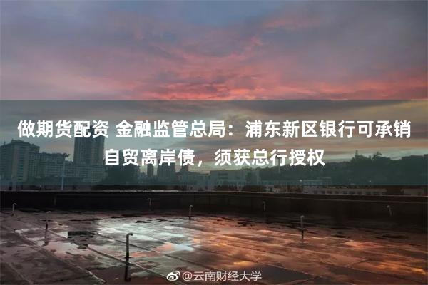 做期货配资 金融监管总局：浦东新区银行可承销自贸离岸债，须获总行授权