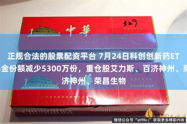 正规合法的股票配资平台 7月24日科创创新药ETF国泰基金份额减少5300万份，重仓股艾力斯、百济神州、荣昌生物